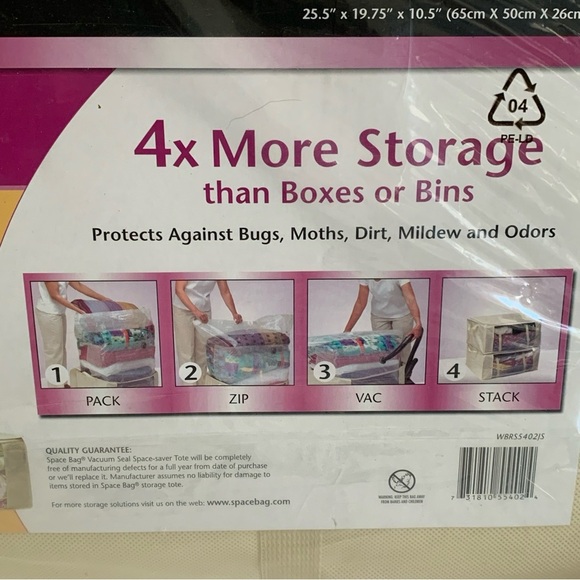 NEW Space Saver Tote Bag Vacuum Seal Storage JUMBO Size 25.5" X 19.75" X 10.5" - Picture 7 of 7